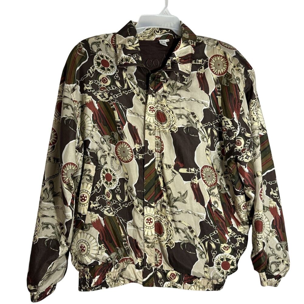 Coaco Vintage Silk Bomber Jacket 90s Nautical XL Lightweight Brown X Large